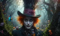 the person with red hair has a top hat