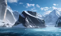 a beautiful scene in the arctic with mountains and water