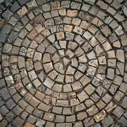 a very unique circular stone decoration made from square grey blocks