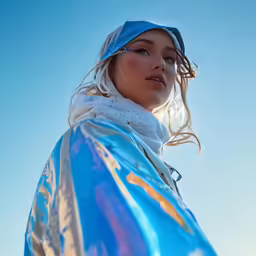 the young woman is dressed in an artistic outfit