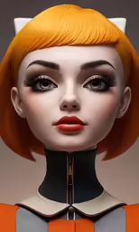 a female head shot with red hair and ears