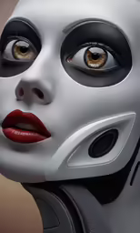 the face of an artificial woman with eyes wide open