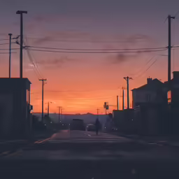 a street with cars driving down it at dusk