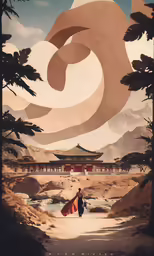 the cover to a book with a painting of a person and buildings