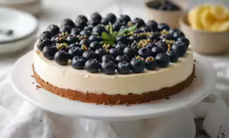 a close up of a cake with blueberries