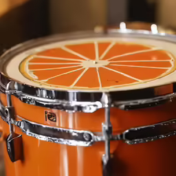 a very close up view of some orange peel on a drum