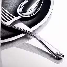 a knife and fork on a plate with a shadow