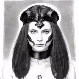 black and white photo of a female demon