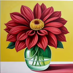 an image of a painting of a flower in a vase,a painting of a red flower in a green vase