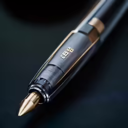 a fountain pen with an eraser and gold trim