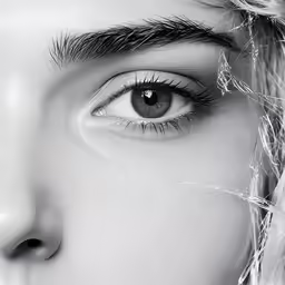 a young lady with mascara on looking at the camera