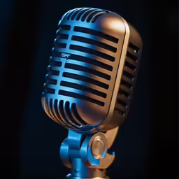 an old fashioned microphone is shining on a black background