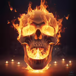 a fire skull on display on the floor