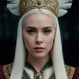 a close up of a woman in an old crown
