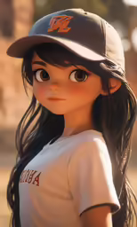 an animated anime girl wearing a baseball cap and shirt