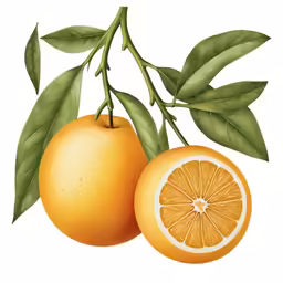 two halves of an orange sitting on a tree branch