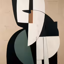 a painting with a big black and white shape