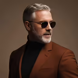 a close - up photo of a man with grey hair and sunglasses