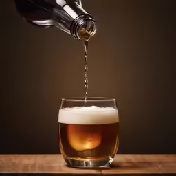 the glass is full of beer being poured into it