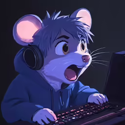 a rat with earphones is at a keyboard