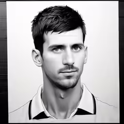 black and white portrait of a man in polo shirt