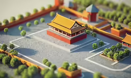 a miniature model of a small village with trees