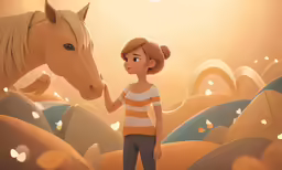 a digital painting of a girl and a horse