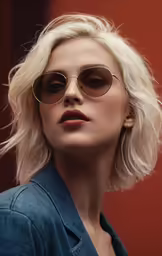 a woman wearing sunglasses poses for a portrait