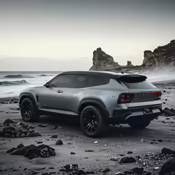 a car parked on the beach next to the ocean