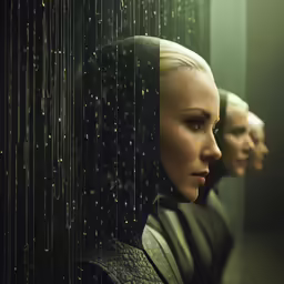 two photos of two women in the reflection of mirrors