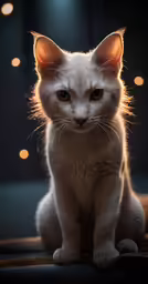 a cat looking directly at the camera with light on