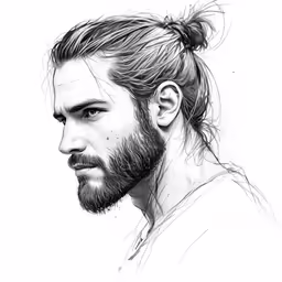 a drawing of a man with a high ponytail