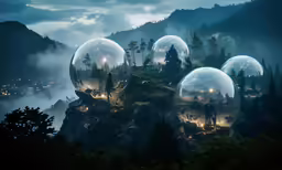 large clear glass orbs on the side of a mountain