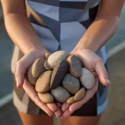 a person holding out their hands with several small rocks