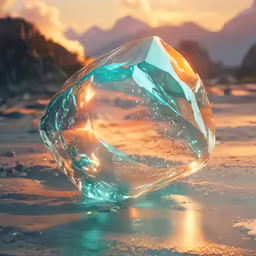 an unusual, colorful diamond sitting in the sand at the beach