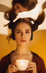 a young woman with long brown hair wearing head phones