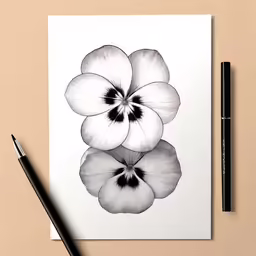 an artistic black and white illustration of pansies with a modern twist