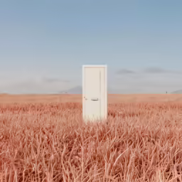 a photo of a doorway in the middle of a field