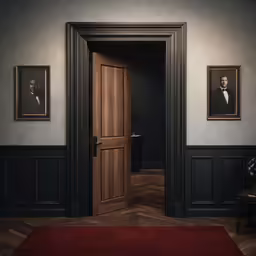 this is a photo of a door and two framed men