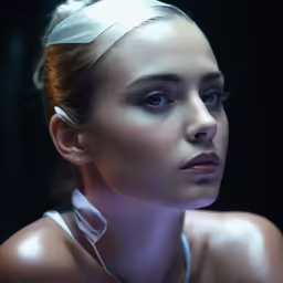 a woman that is standing with her hair up