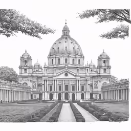 an architectural drawing of the back side of the royal hospital in the gardens of montagne