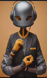 a person wearing gloves and headphones on their faces