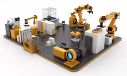 an interactive robot assembly center is shown in this rendering