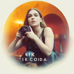 a woman is looking into the camera with a small mirror