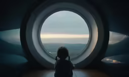 there is a girl looking out the window at the earth