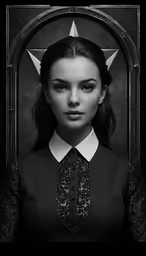 the young woman is wearing a tie and a crown