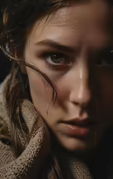 a close up of a woman with a snake on her neck