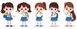 a group of cartoon anime girls in different school outfits