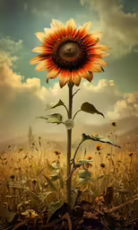 an artistic image of a sunflower in the middle of a field