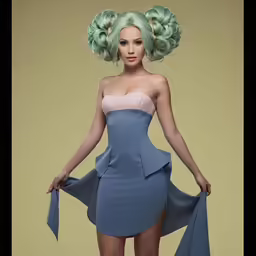 a person with green hair in a dress